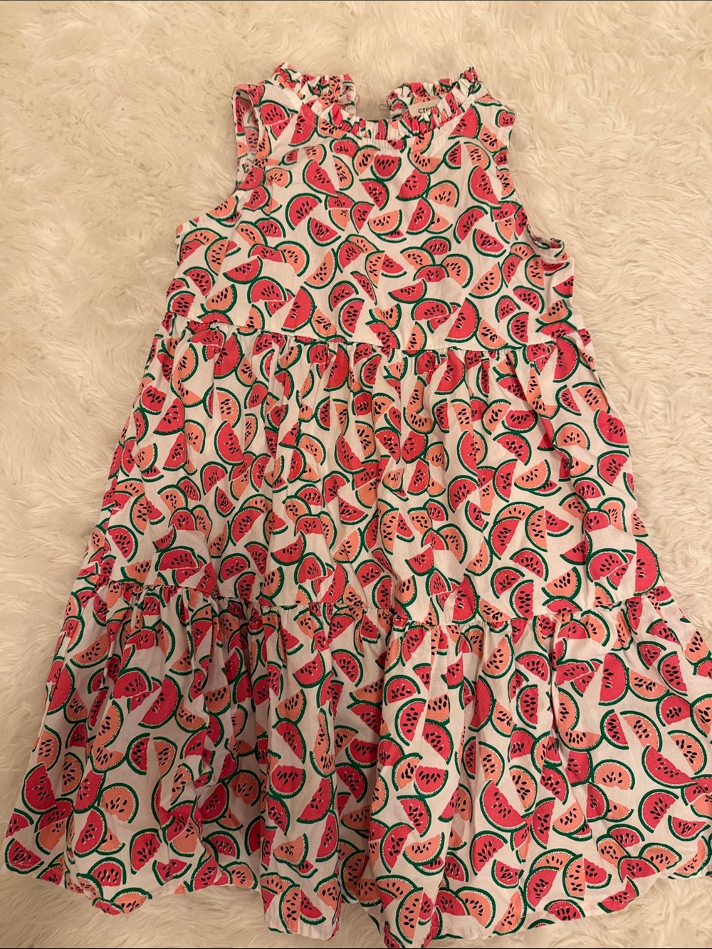 Girls Watermelon Print Sleeveless Summer Dress - Pink/Green